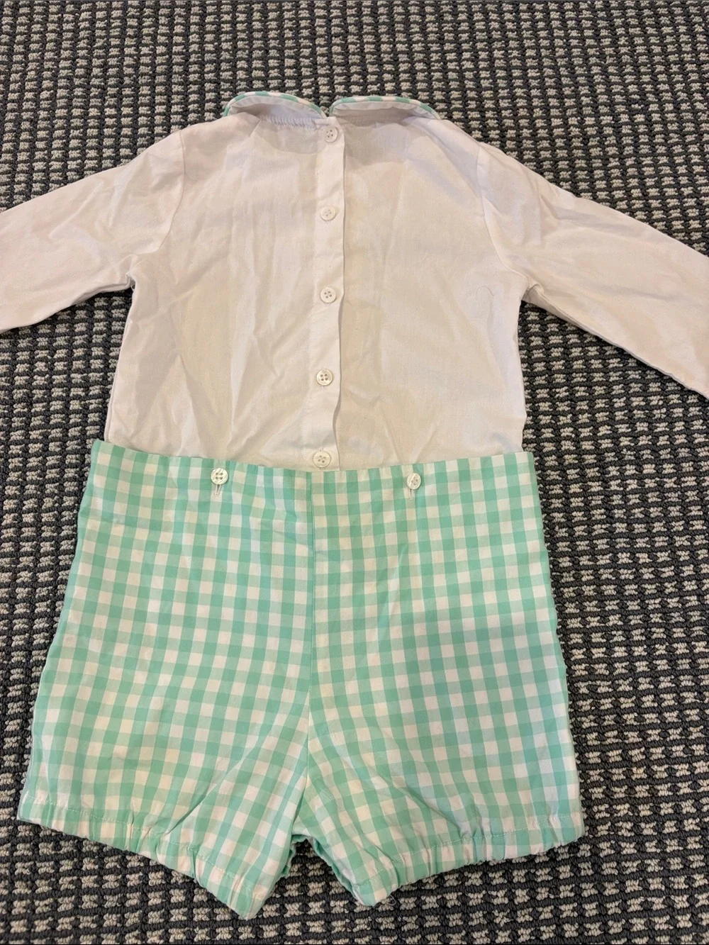 White Top and Mint Gingham Shorts Kids Matching Set